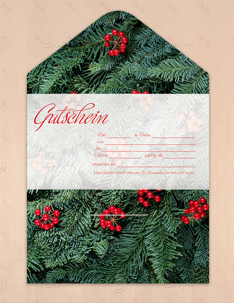 Gutscheinkarte klassisch, 50 Stück, Weihnachtsbaum Zweige, xmas