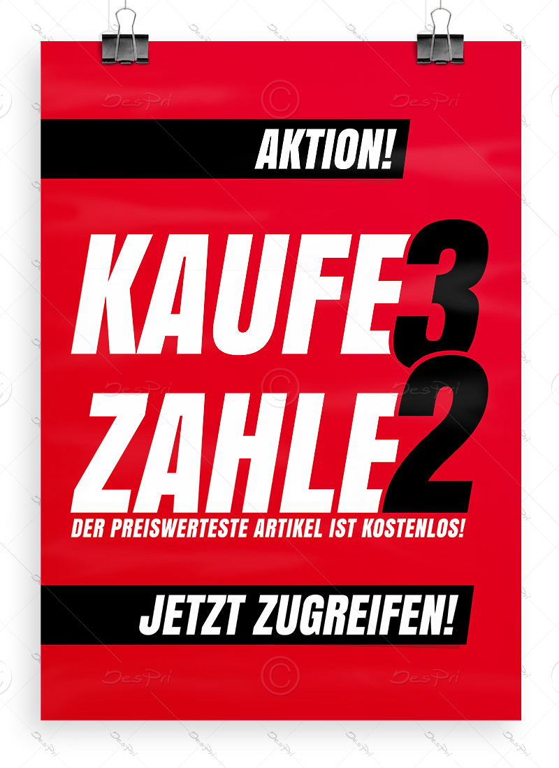 Despri Werbeplakat "Kaufe 3 zahle 2" Aktionsplakat P0101, Rot, DIN A1, Ladenausstattung Despri