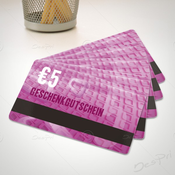 5 Euro Gutschein - Plastikkarten - Gutscheinkarten mit Magnetstreifen, PK0001, 50 Stück