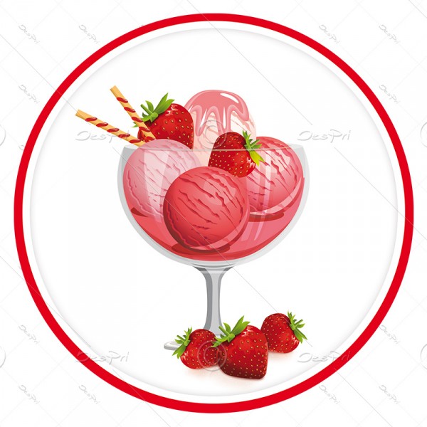 10x Eis, Erdbeereis, Schaufenster ablösbare Aufkleber, Rund, UV-Lack, A0004