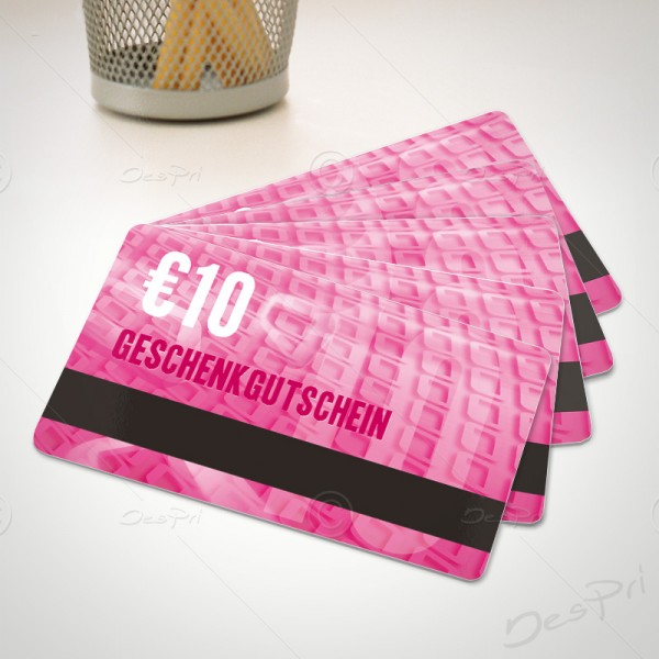 10 Euro Gutschein - Plastikkarten - Gutscheinkarten mit Magnetstreifen, PK0001A, 50 Stück